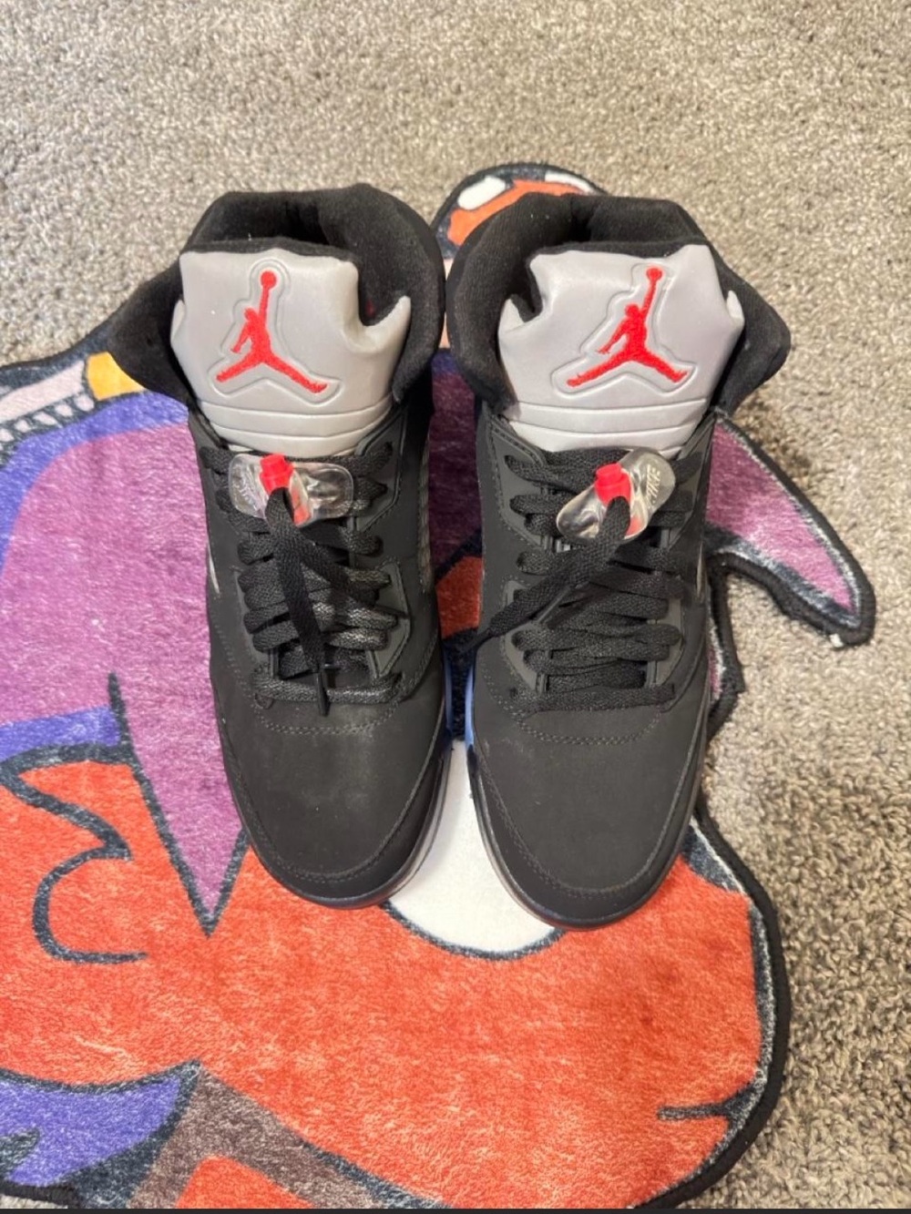 Jordan Retro 5 Black/Gray with Red Jumpman Men's Sneakers